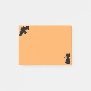 Halloween bat and black cat on orange post-it notes