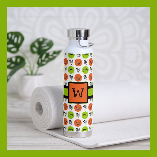 Halloween Bat and “Eek” Pattern Custom Initial Water Bottle (Creator Uploaded)