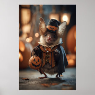 Halloween Bat Art Print Whimsical Costume, Pumpkin