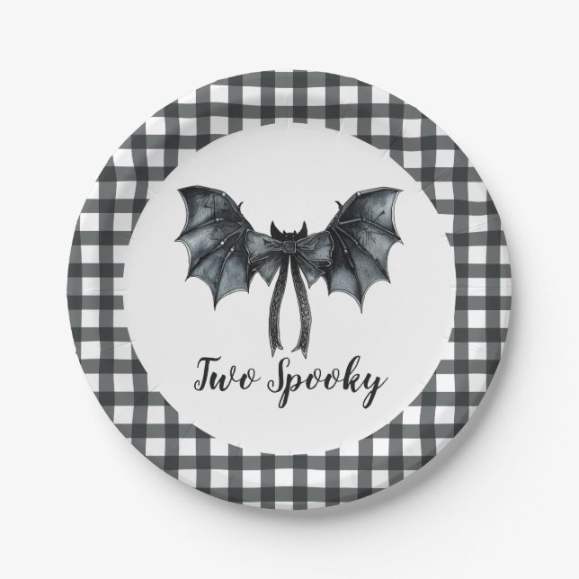 Halloween Bat Bow Two Spooky 2nd Birthday Paper Plate (Front)