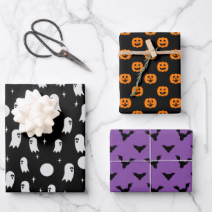 halloween bat ghost pumpkin wrapping paper sheet