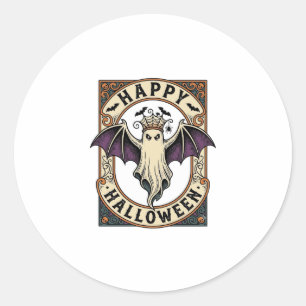 Halloween Bat Ghost Vintage Engraving Shirt_1 Classic Round Sticker