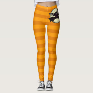 HALLOWEEN BAT GRAPHIC WITH ORANGE STRIPES LEGGINGS