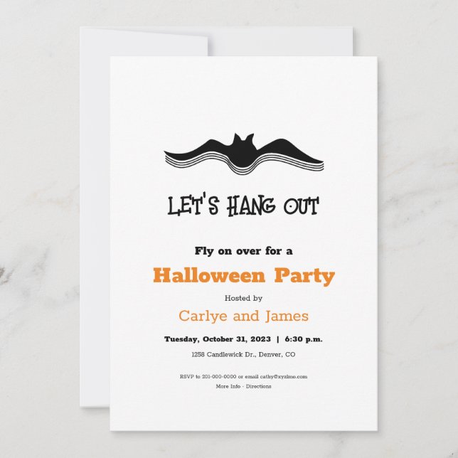 Halloween Bat, Let's Hang Out Invitation (Front)