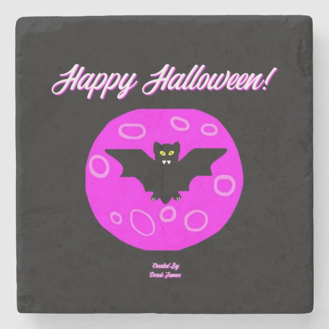 Halloween Bat Marble Stone Coaster (Front)