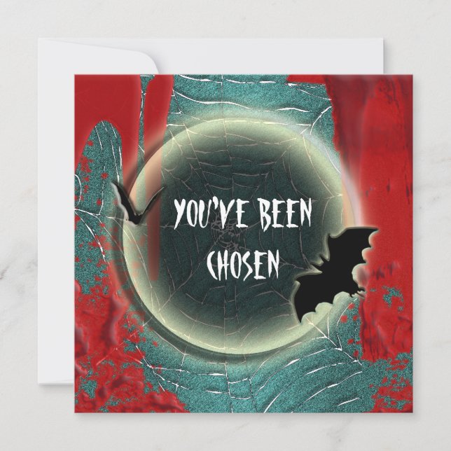 Halloween bat moon red black blue invitation (Front)