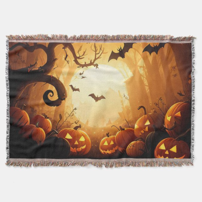 Halloween/Bat/Pumpkin/Fall  Throw Blanket (Front)