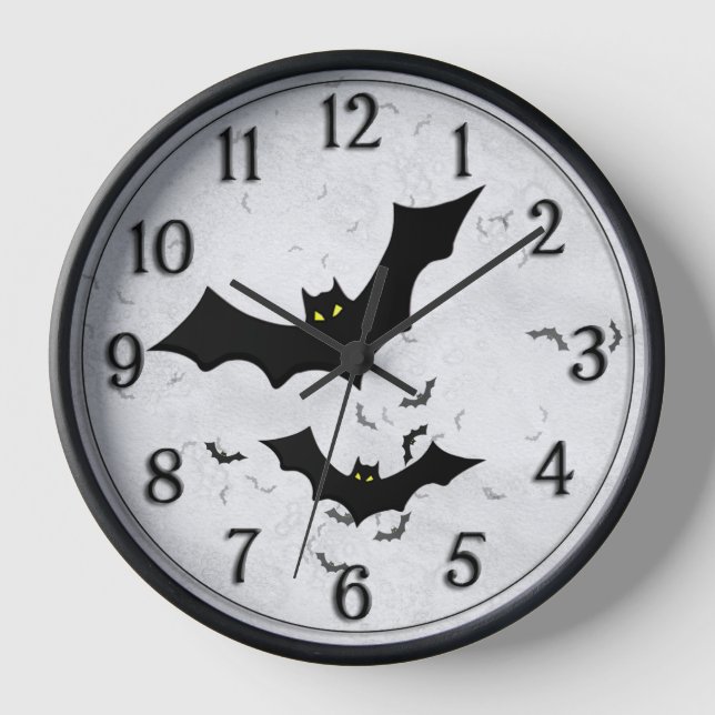 Halloween: Bat Silhouettes White Grunge BG Clock (Front)