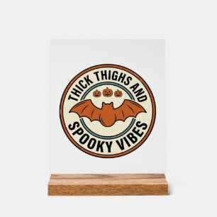 Halloween Bat Thick Thighs Spooky Vibes Vintage_1 Acrylic Sign