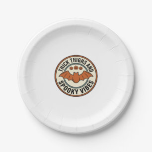 Halloween Bat Thick Thighs Spooky Vibes Vintage_1 Paper Plate