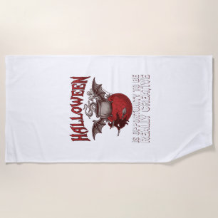 Halloween Bat Winged Cauldron Flying Witch Ghost Beach Towel