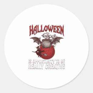 Halloween Bat Winged Cauldron Flying Witch Ghost Classic Round Sticker