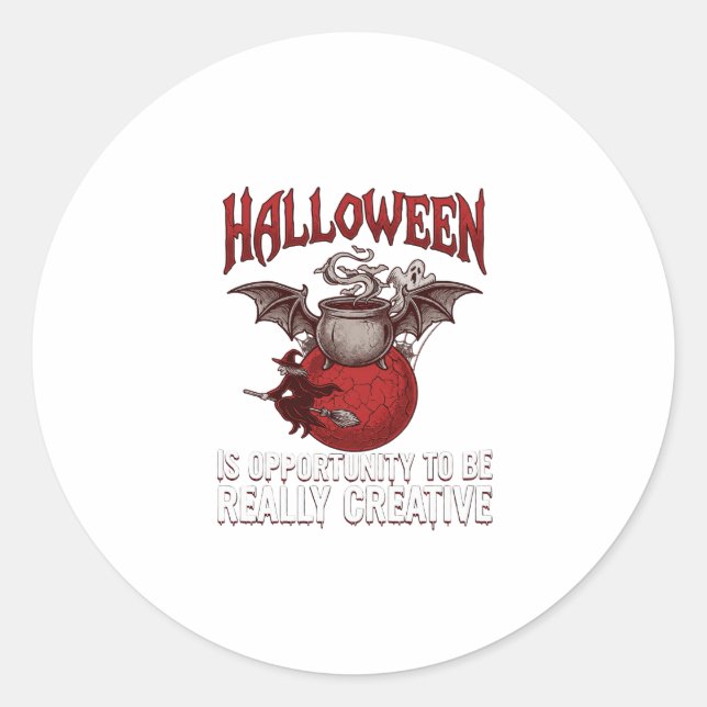 Halloween Bat Winged Cauldron Flying Witch Ghost Classic Round Sticker (Front)