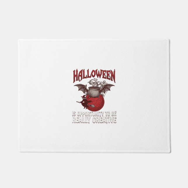 Halloween Bat Winged Cauldron Flying Witch Ghost Doormat (Front)