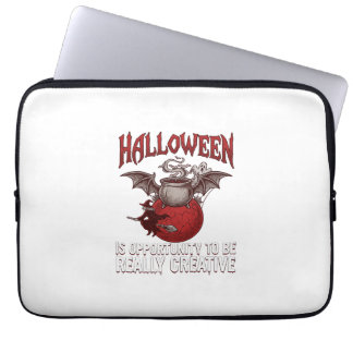 Halloween Bat Winged Cauldron Flying Witch Ghost Laptop Sleeve