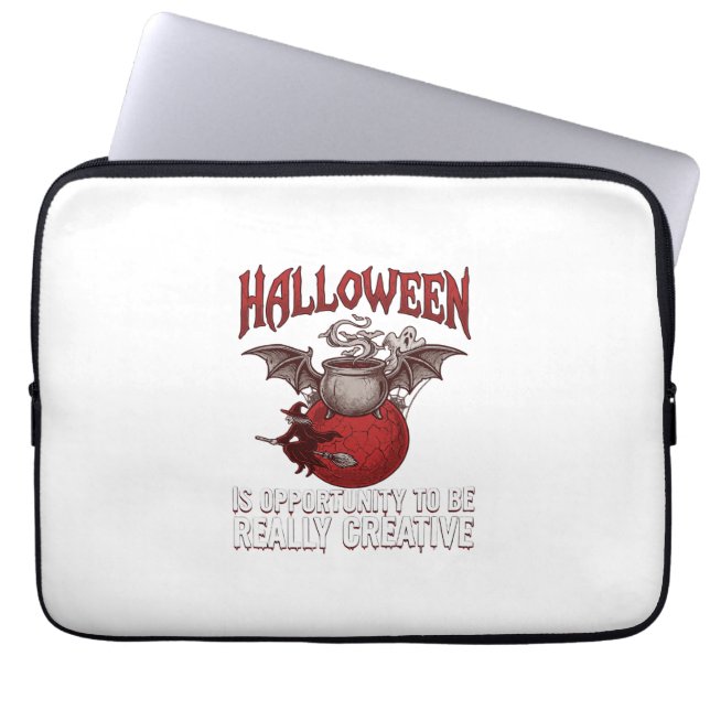 Halloween Bat Winged Cauldron Flying Witch Ghost Laptop Sleeve (Front)