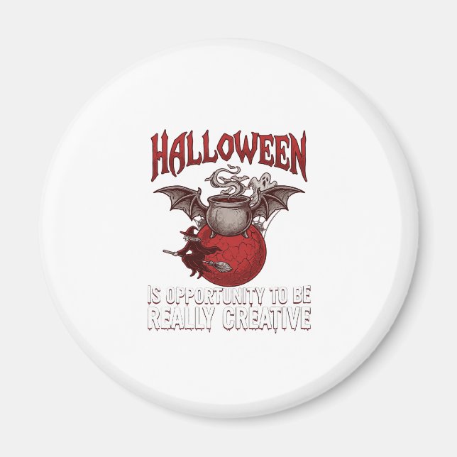 Halloween Bat Winged Cauldron Flying Witch Ghost Magnet (Front)