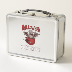 Halloween Bat Winged Cauldron Flying Witch Ghost Metal Lunch Box