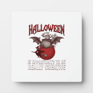 Halloween Bat Winged Cauldron Flying Witch Ghost Plaque