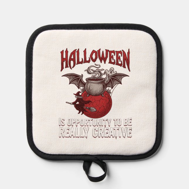 Halloween Bat Winged Cauldron Flying Witch Ghost Pot Holder (Front)
