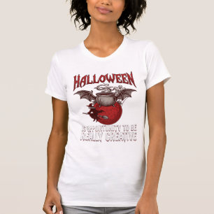 Halloween Bat Winged Cauldron Flying Witch Ghost T-Shirt