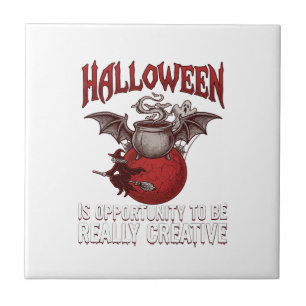 Halloween Bat Winged Cauldron Flying Witch Ghost Tile