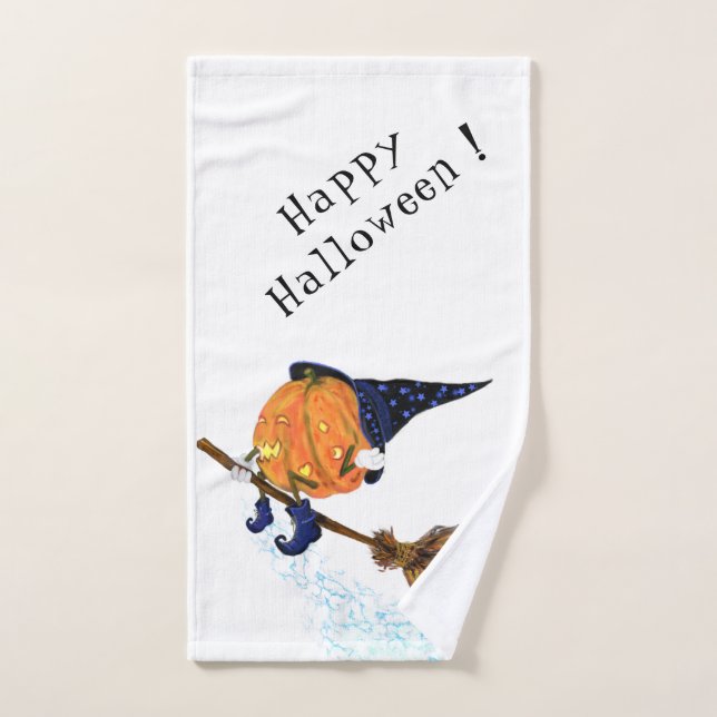 Halloween Bath Towels Witch Pumpkin Flying Broom (Hand Towel)