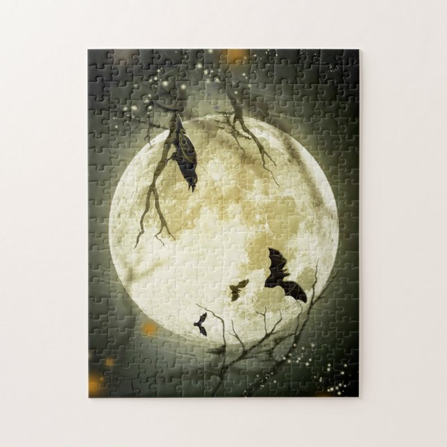 Halloween Bats and Birds Moon Jigsaw Puzzle (Vertical)
