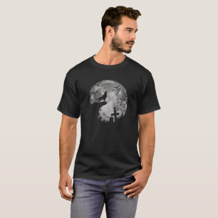 Halloween Bats and Black Wolf Howling Full Moon T-Shirt