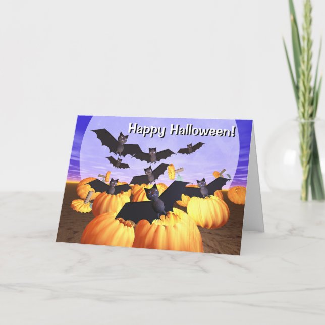 Halloween Bats and Pumpkins Card (Front)