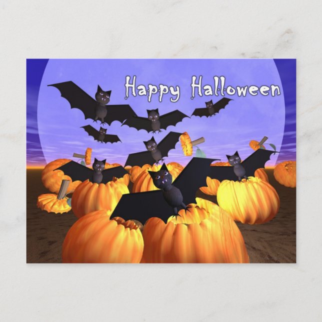 Halloween Bats and Pumpkins Postcard (Front)