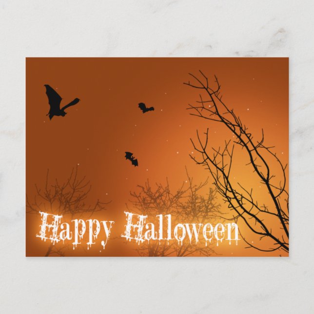 Halloween Bats and Trees Postcard (Front)