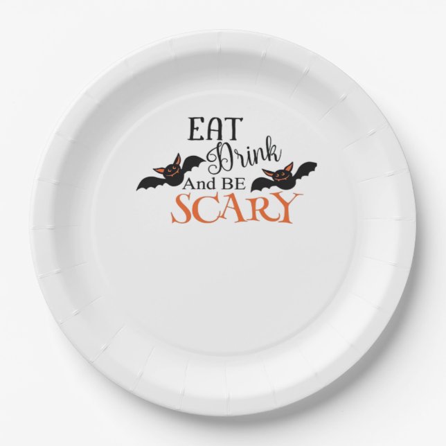 Halloween Bats Be Scary Funny Meme Paper Plate (Front)