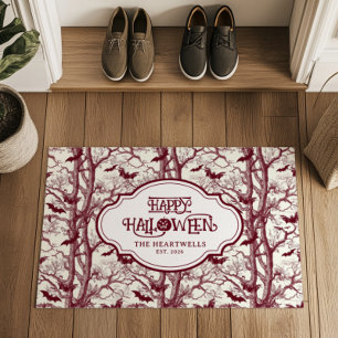 Halloween Bats Burgundy Toile Pattern Name Year Doormat