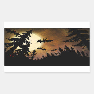 Halloween Bats, Castle and Moon Rectangular Sticker
