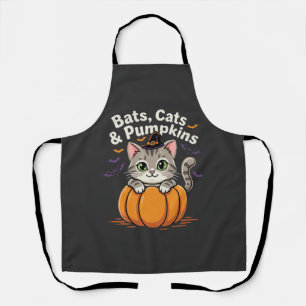 Halloween Bats Cats and Pumpkins Cute Kitten Desig Apron