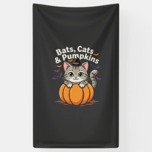 Halloween Bats Cats and Pumpkins Cute Kitten Desig Banner