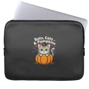 Halloween Bats Cats and Pumpkins Cute Kitten Desig Laptop Sleeve