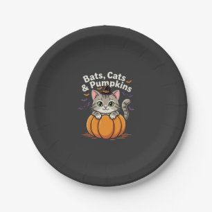 Halloween Bats Cats and Pumpkins Cute Kitten Desig Paper Plate