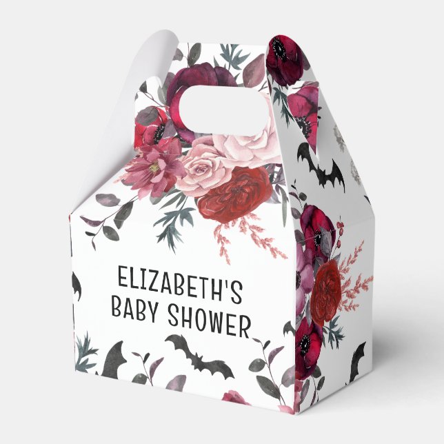 Halloween Bats Flowers Baby Shower Favour Box (Front Side)