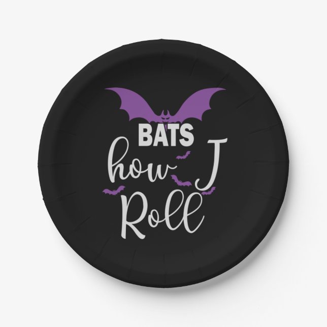 Halloween Bats How I Roll Birthday Paper Plate (Front)