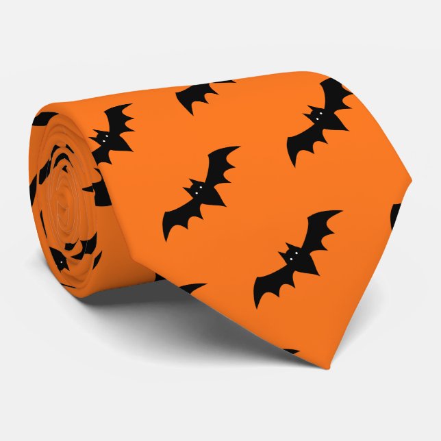 Halloween Bats Orange Black Pattern Neck Tie (Rolled)