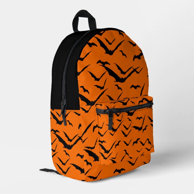 Halloween Bats Orange Black Printed Backpack (Back Corner Left)