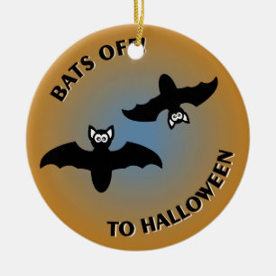 Halloween Bats Orange Blue Ceramic Tree Decoration