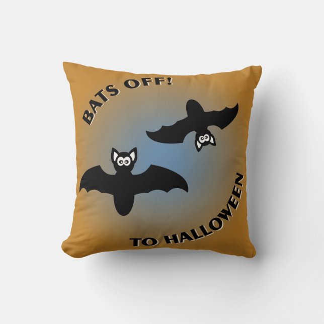 Halloween Bats Orange Blue Cushion (Front)