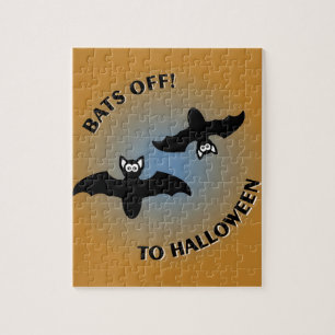Halloween Bats Orange Blue Jigsaw Puzzle