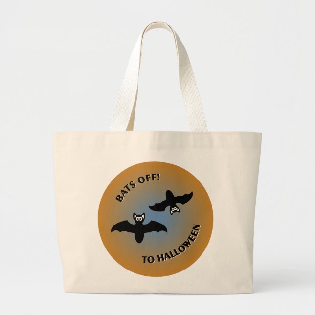 Halloween Bats Orange Blue Large Tote Bag (Front)