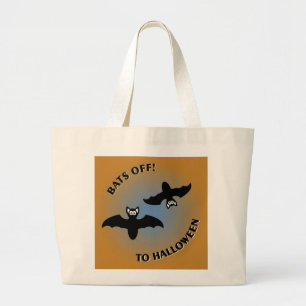 Halloween Bats Orange Blue Large Tote Bag