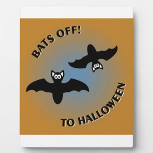 Halloween Bats Orange Blue Plaque