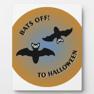 Halloween Bats Orange Blue Plaque